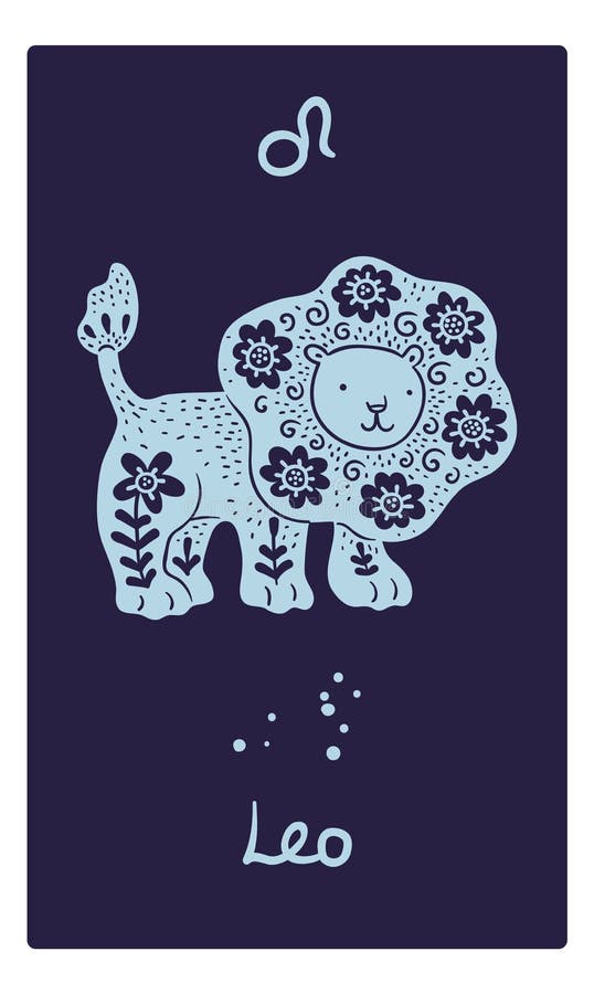 Zodiumkaart. Leo Constellatie. Astrologisch Symbool. Gepatterde Silhouette Horoscoop 