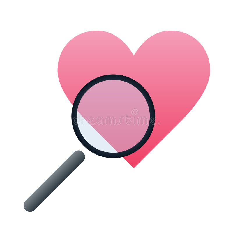 Vectored illustration of heart shape and magnifying glass hovering it, related to web sites for singles looking for a date with others. Vectored illustration of heart shape and magnifying glass hovering it, related to web sites for singles looking for a date with others