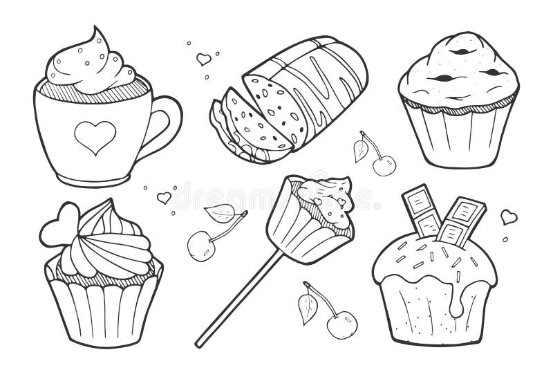 Zoete heerlijke geplaatste cakes vector illustratie Zoete heerlijke geplaatste cakes vector illustratie