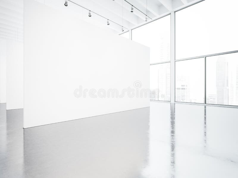 Zombaria acima do interior branco da galeria do espaço 3d rendem foto de stock Zombaria acima do interior branco da galeria do espaço 3d rendem foto de stock