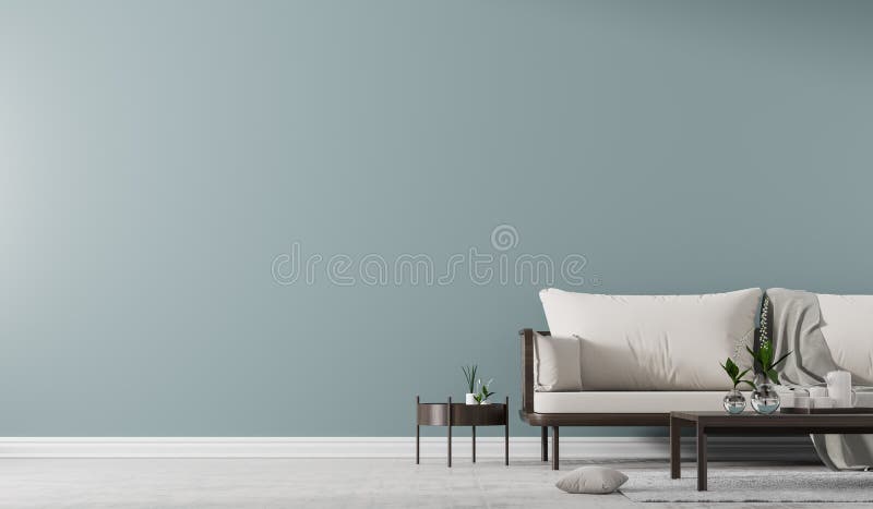 Interior wall mock up with Scandinavian style sofa with coffe table. Minimalist interior design. 3D illustration. Interior wall mock up with Scandinavian style sofa with coffe table. Minimalist interior design. 3D illustration.