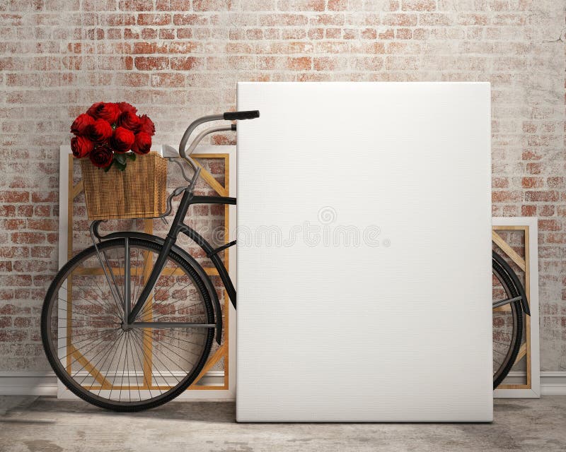 Zombe acima do cartaz no fundo interior do sótão com bicicleta imagem de stock Zombe acima do cartaz no fundo interior do sótão com bicicleta imagem de stock