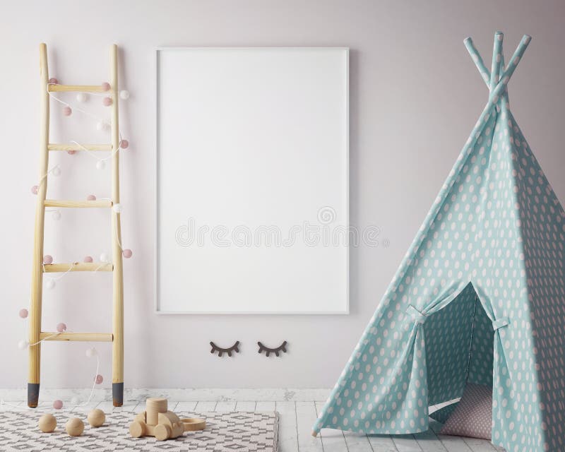 Zombe acima do quadro do cartaz na sala do moderno, fundo interior do estilo escandinavo, 3D rendem ilustração stock Zombe acima do quadro do cartaz na sala do moderno, fundo interior do estilo escandinavo, 3D rendem ilustração stock