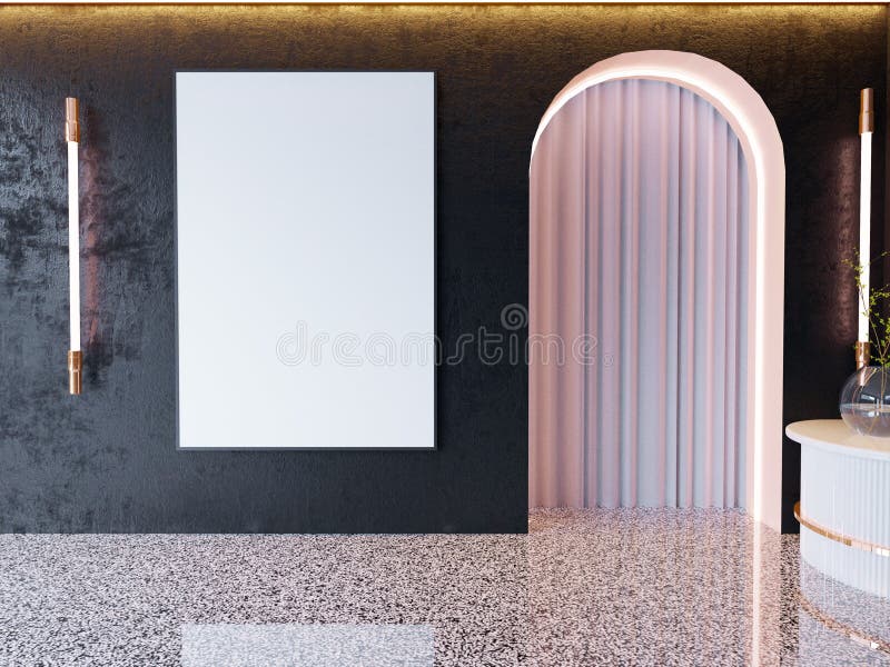 Zombe acima dos quadros do cartaz no fundo interior do moderno, estilo escandinavo, 3D rendem, a ilustração 3D foto de stock royalty free Zombe acima dos quadros do cartaz no fundo interior do moderno, estilo escandinavo, 3D rendem, a ilustração 3D foto de stock royalty free