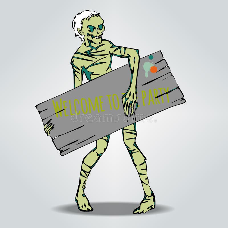 Zombi die een raad voor tekst houden Onthaal aan de partij stock illustratie Zombi die een raad voor tekst houden Onthaal aan de partij stock illustratie