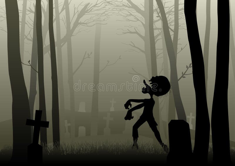 Zombi marchant sur le cimetière en bois foncés illustration stock Zombi marchant sur le cimetière en bois foncés illustration stock