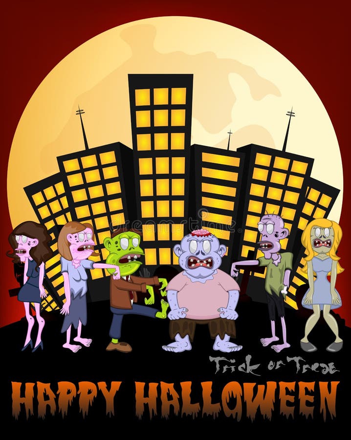 Zombie in the City Vector Illustration for Happy Halloween Stock Vector