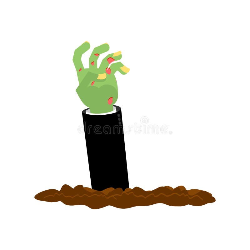 Zombie hand from earth isolated. Halloween illustration.