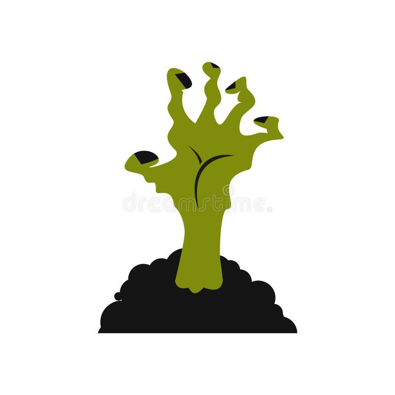 Zombie hand icon in flat style isolated on white background. Grass night sky background vectors
