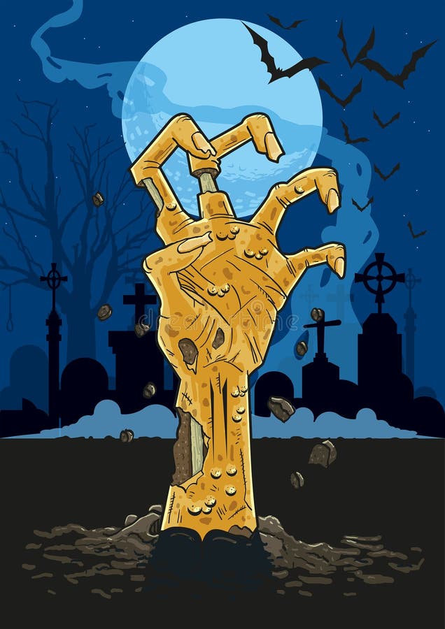Cartoon Zombie Hand Rising From Ground Stock Vector - Illustration of ...