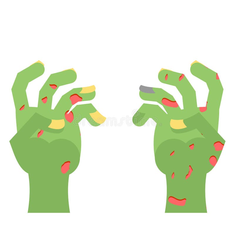 Zombie Hands. Limbs green zombi. cadaveric spots on arm.