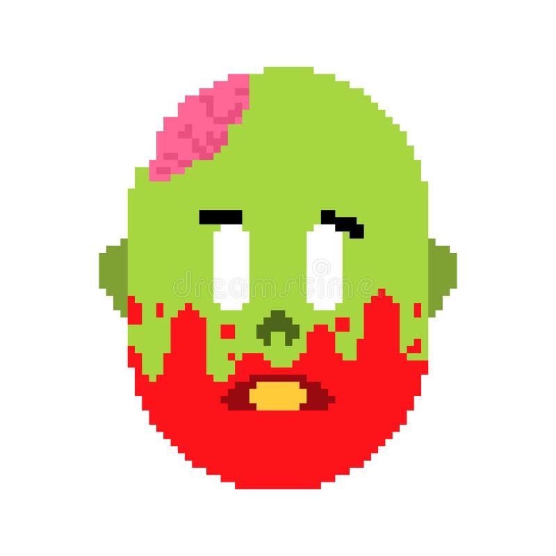 Zombie head pixel art. Face of green dead and brains inside skull 8bit. Video game Old school digital graphics stock illustration Zombie head pixel art. Face of green dead and brains inside skull 8bit. Video game Old school digital graphics stock illustration