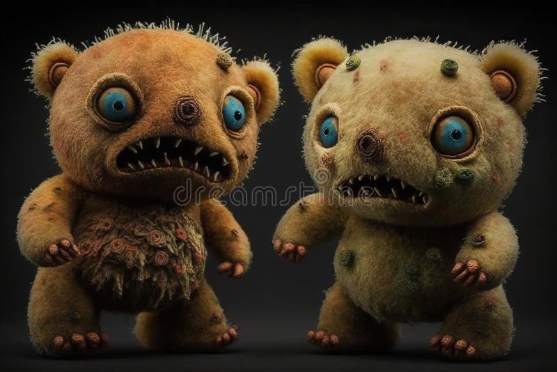 Zombie piranhas teddy bears, concept of Undead Animals and Toy Horror, created with Generative AI technology. Zombie piranhas teddy bears, concept of Undead Animals and Toy Horror, created with Generative AI technology