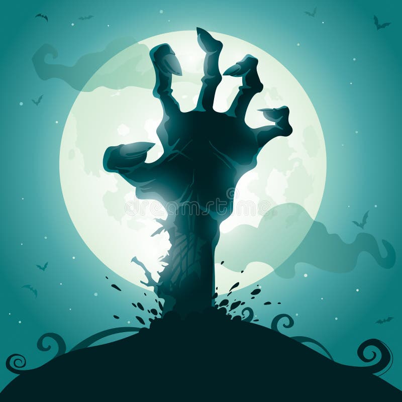 Zombiehand auf Vollmond stock abbildung Zombiehand auf Vollmond stock abbildung
