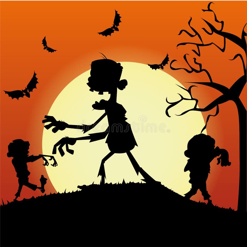 Abstract zombies silhouette on special halloween background. Abstract zombies silhouette on special halloween background