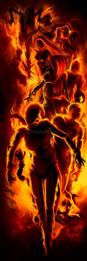 Illustration a crowd of zombies in fire. Illustration a crowd of zombies in fire