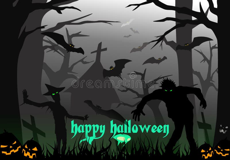 Zombis felizes Forest Skull Batmans de Dia das Bruxas ilustração royalty free Zombis felizes Forest Skull Batmans de Dia das Bruxas ilustração royalty free