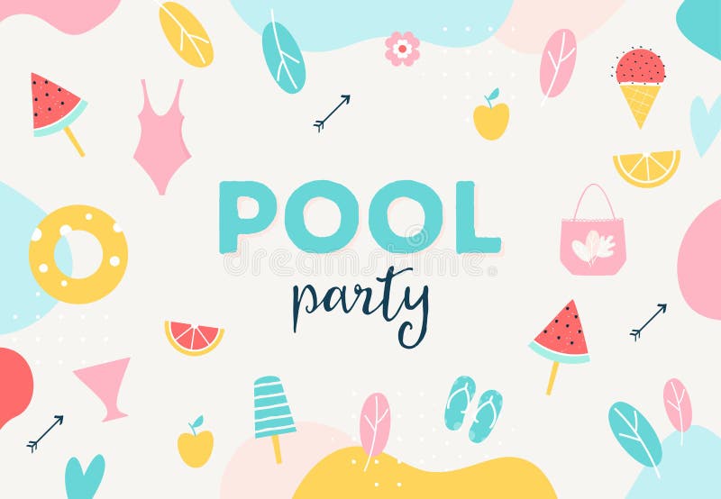 Summer Pool or Beach Party Poster or Invitation Card. Vector Illustration. Summer Pool or Beach Party Poster or Invitation Card. Vector Illustration