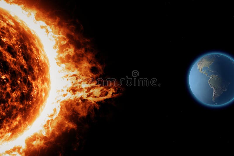 Zon, zonneonweer van het aarde het ruimteheelal royalty-vrije illustratie Zon, zonneonweer van het aarde het ruimteheelal royalty-vrije illustratie
