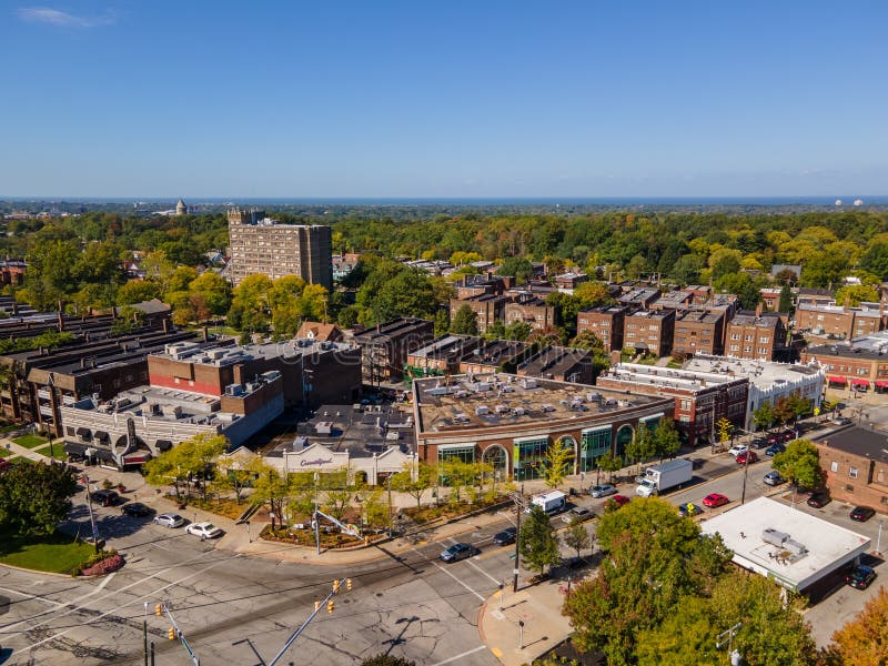 The Coventry Village area is a historical section of Cleveland Heights. You can see the Centrum Theater and some of the shops in the foreground, while the background is mostly fall foliage and a few buildings. The Coventry Village area is a historical section of Cleveland Heights. You can see the Centrum Theater and some of the shops in the foreground, while the background is mostly fall foliage and a few buildings.