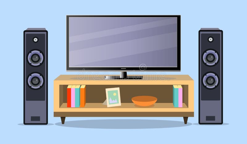 Zona del diseño TV en un estilo plano Sala de estar interior con muebles libre illustration Zona del diseño TV en un estilo plano Sala de estar interior con muebles libre illustration