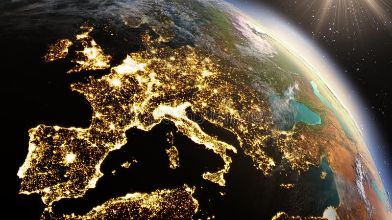 Zona di Europa del pianeta Terra facendo uso della NASA di immagini via satellite