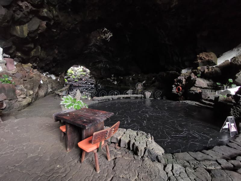 Jameos del Agua areal with beautiful swimming pool designed by C�sar Manrique, Lanzarote, Canary Islands, Spain. Jameos del Agua areal with beautiful swimming pool designed by C�sar Manrique, Lanzarote, Canary Islands, Spain