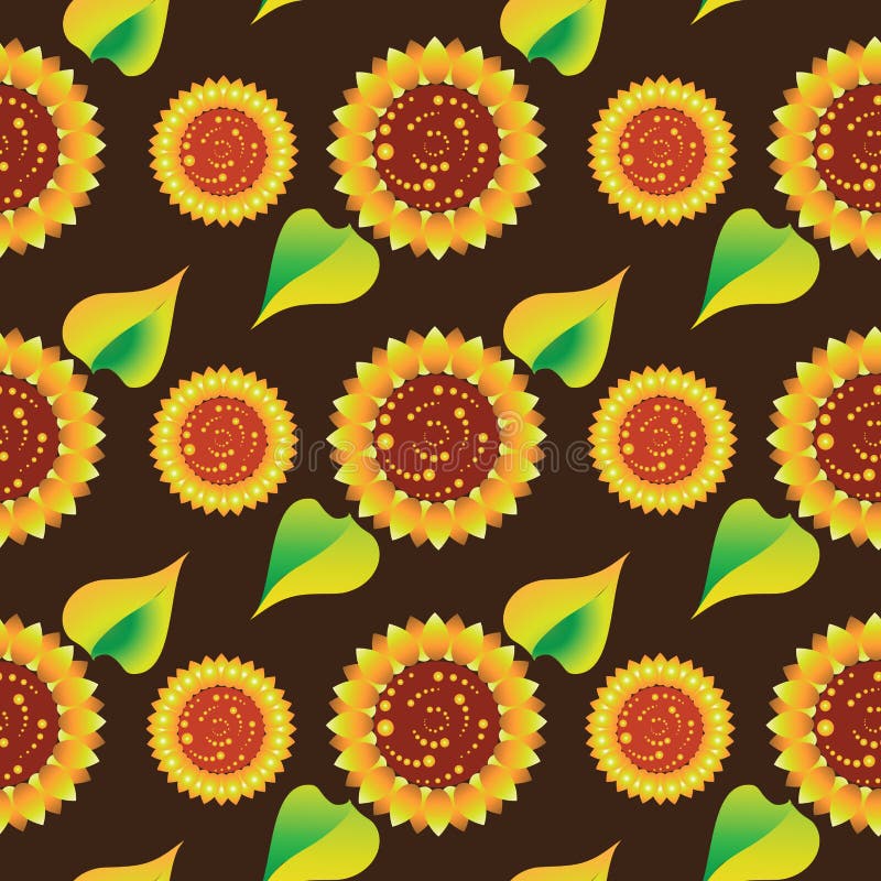 Zonnebloemen op een donkere bruine achtergrond Naadloos patroon vector illustratie Zonnebloemen op een donkere bruine achtergrond Naadloos patroon vector illustratie