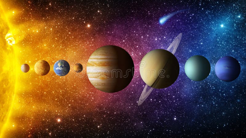 Zonnestelselplaneet, komeet, zon en ster Elementen van dit die beeld door NASA wordt geleverd Zonnestelselplaneet, komeet, zon en ster Elementen van dit die beeld door NASA wordt geleverd