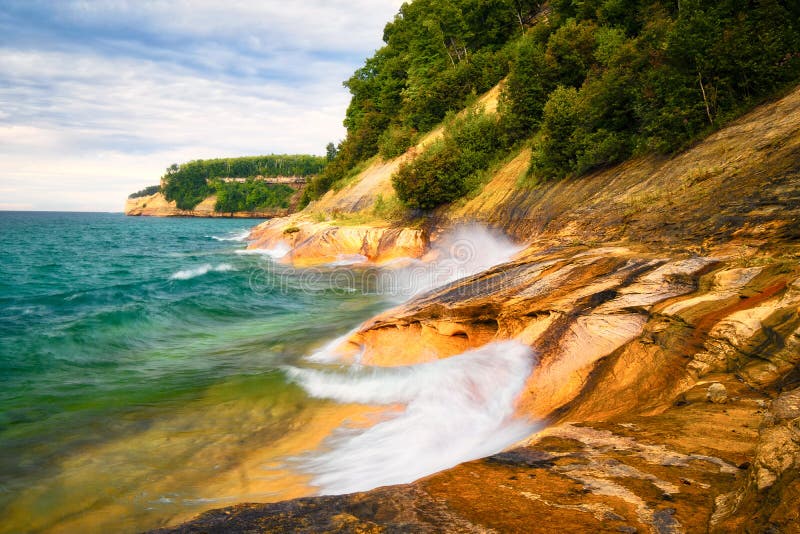 Zonsondergang, Beeldrotsen Nationale Lakeshore, Michigan royalty-vrije stock afbeeldingen Zonsondergang, Beeldrotsen Nationale Lakeshore, Michigan royalty-vrije stock afbeeldingen