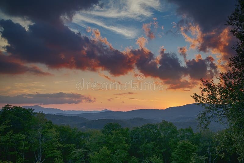 Colorful sunset over the Blue Ridge mountains in North Carolina. Colorful sunset over the Blue Ridge mountains in North Carolina.