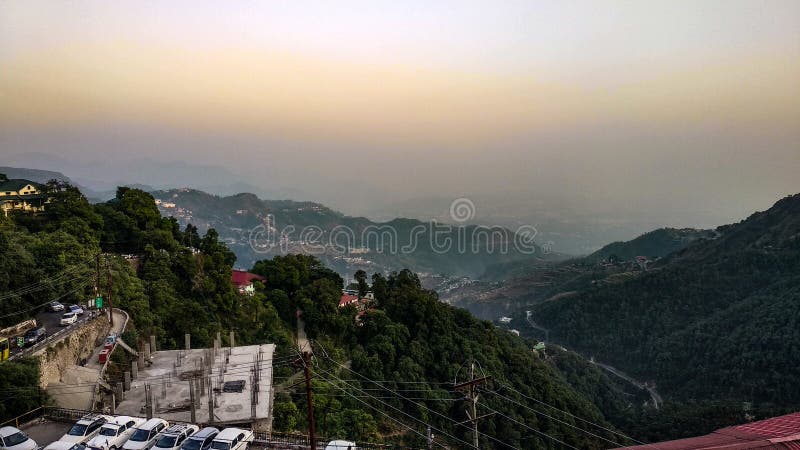 Zonsondergang in Mussoorie-landschapsmening royalty-vrije stock afbeeldingen Zonsondergang in Mussoorie-landschapsmening royalty-vrije stock afbeeldingen