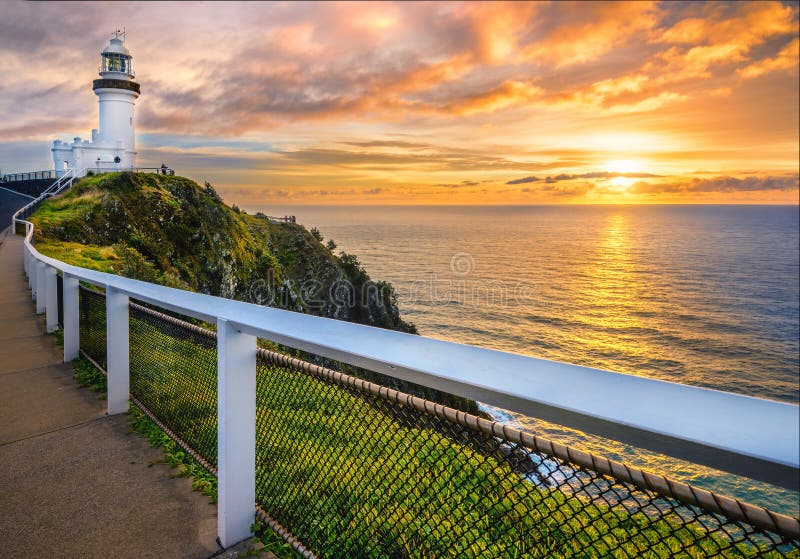 Beautiful sunrise and view over the lighthouse in Byron Bay, NSW, Australia. Beautiful sunrise and view over the lighthouse in Byron Bay, NSW, Australia