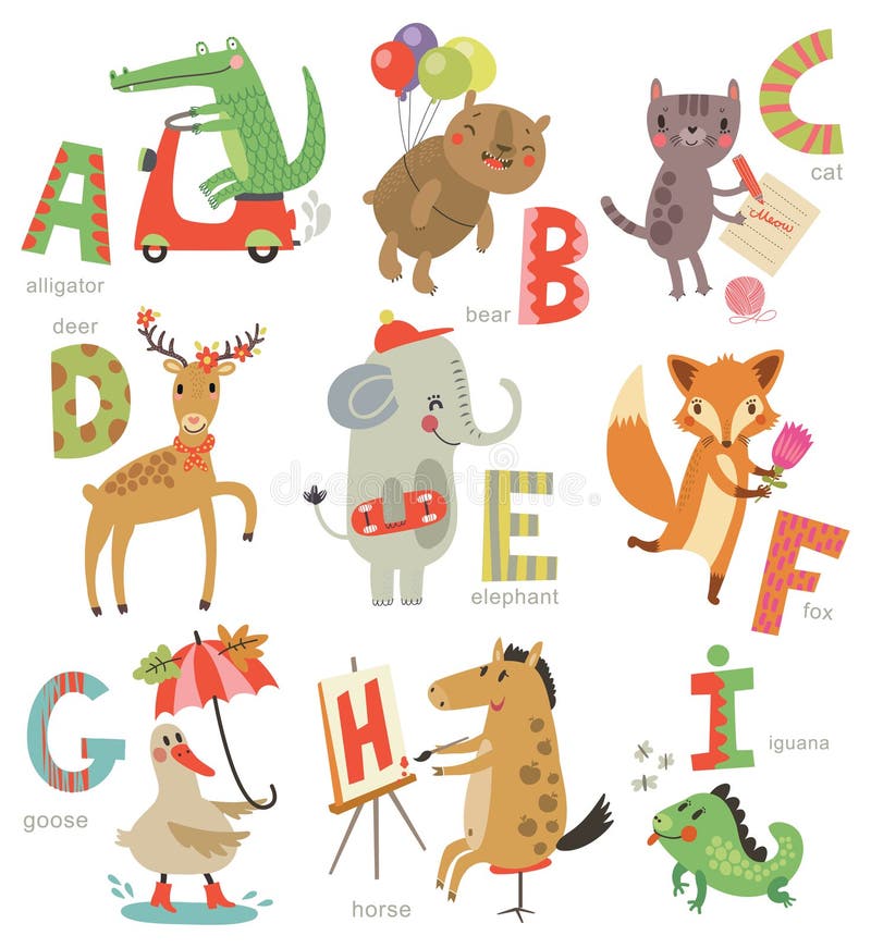 Zoo Alphabet for children. Cute animals. Set of letters and illustrations. Zoo Alphabet for children. Cute animals. Set of letters and illustrations.