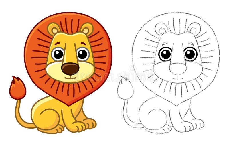 Zoo Animal for Children Coloring Book. Funny Lion in a Cartoon Style. Trace  the Dots and Color the Picture Stock Vector - Illustration of cartoon,  vector: 226279596