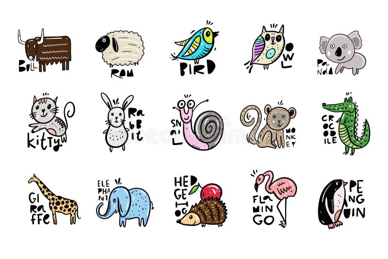 Zoo Animals collection set. Hand drawn vector illustration. Isolated on white background. royalty free illustration Zoo Animals collection set. Hand drawn vector illustration. Isolated on white background. royalty free illustration