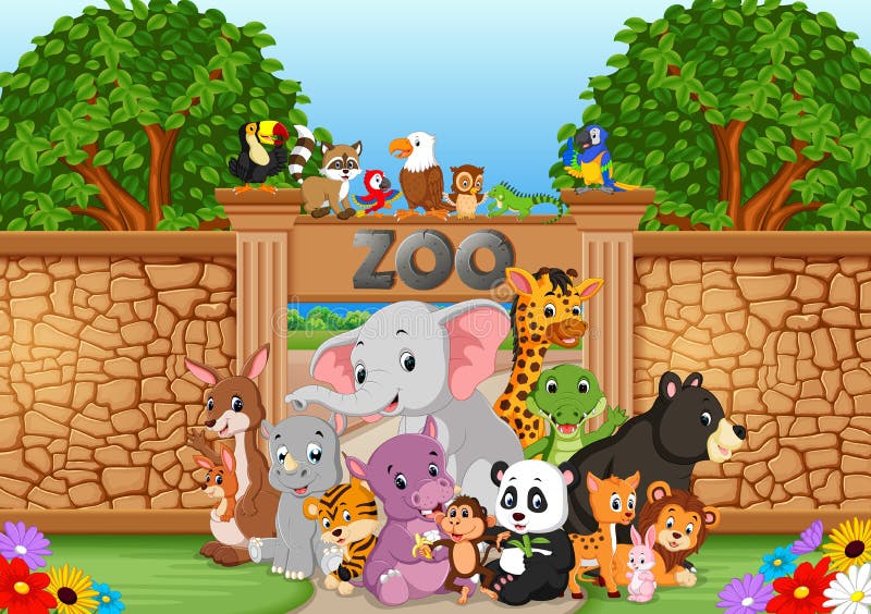 Zoo ed animali in una bella natura illustrazione di stock Zoo ed animali in una bella natura illustrazione di stock