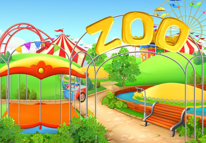 Zoo, wektorowy tło rozrywkowy ferris noc parka wektoru koło royalty ilustracja Zoo, wektorowy tło rozrywkowy ferris noc parka wektoru koło royalty ilustracja
