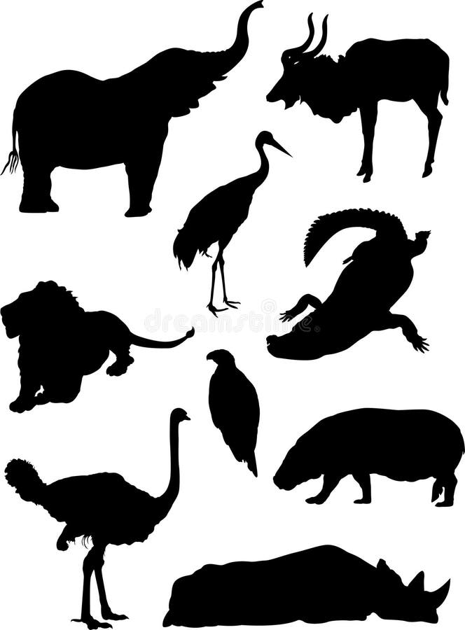 Zoo wild animals silhouette set