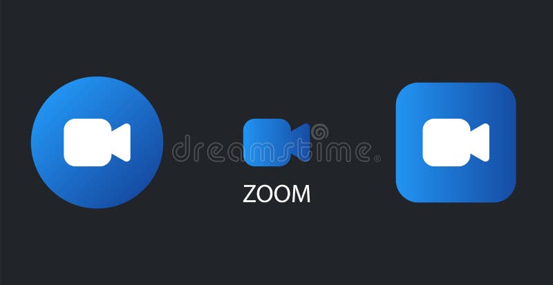 Zoom camera icons. Remote blue teleconference and communication remote work web conversation meetings and online vector training.