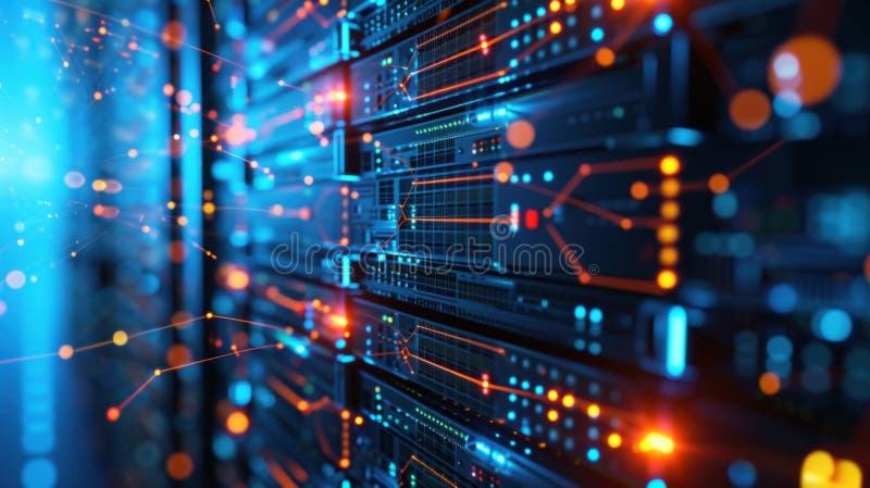 A zoomedin view of a network server humming with activity showcasing the efficient data transfer made possible by 5G royalty free stock photography