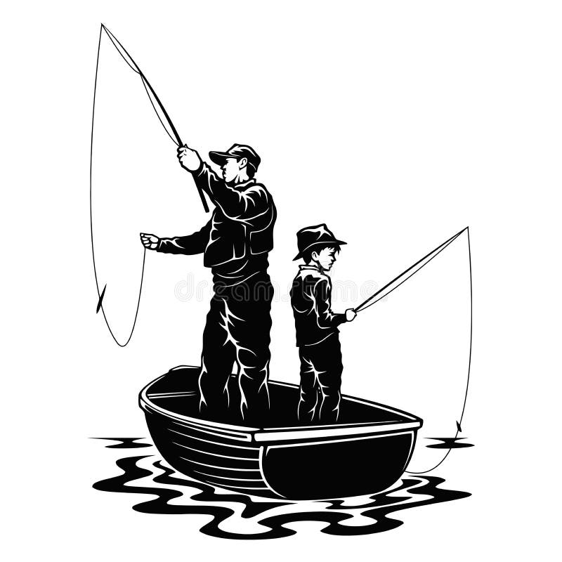 Zoon en vader in de boot - visserijontwerp - vader en zoon visser