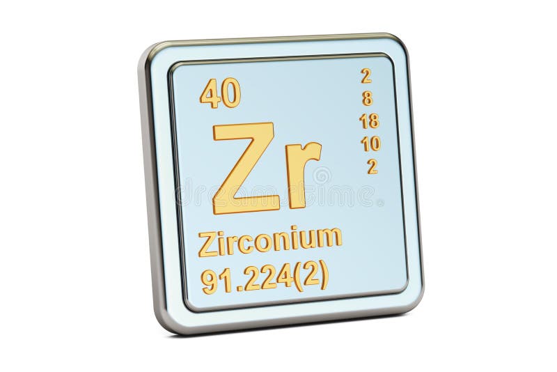 Zr dello zirconio, segno dell'elemento chimico rappresentazione 3d illustrazione vettoriale