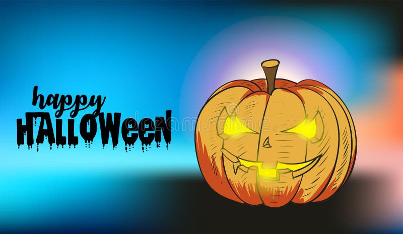 Zucca di Halloween con il fronte felice su fondo vago illustrazione di stock Zucca di Halloween con il fronte felice su fondo vago illustrazione di stock