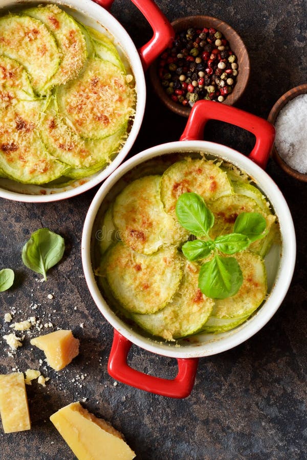 Zucchini Casserole with Cheese and Bechamel Sauce. View from Above