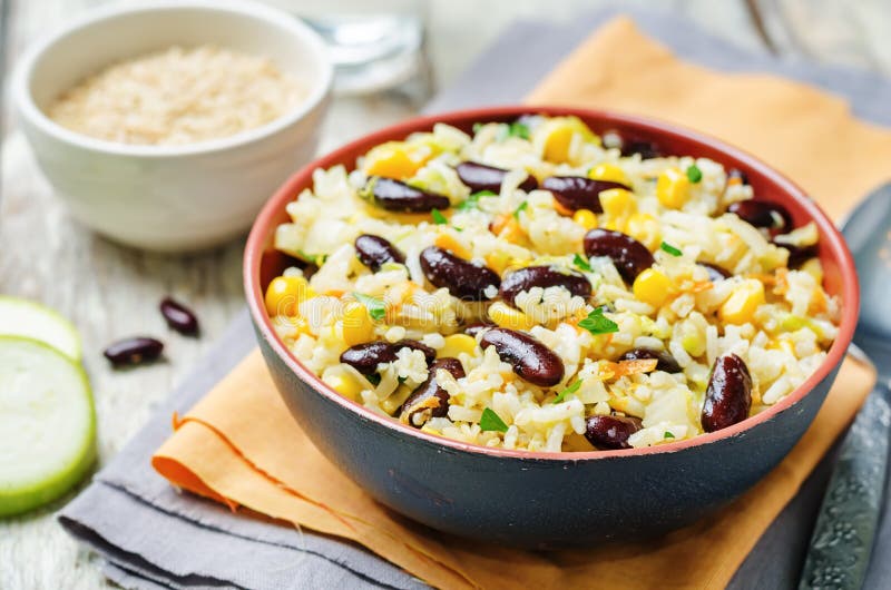 Zucchini Corn Carrots Red Beans Rice Stock Image Image of food