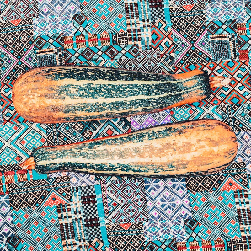 Zucchini on the Fabric Ornament Background Stock Photo Image of blue
