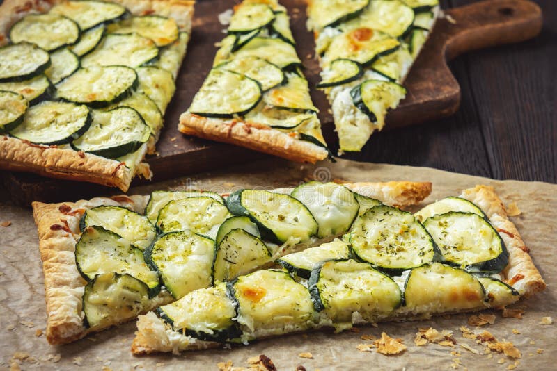 Zucchini, Ricotta and Mozzarella Puff Pastry Tart. Stock Image Image