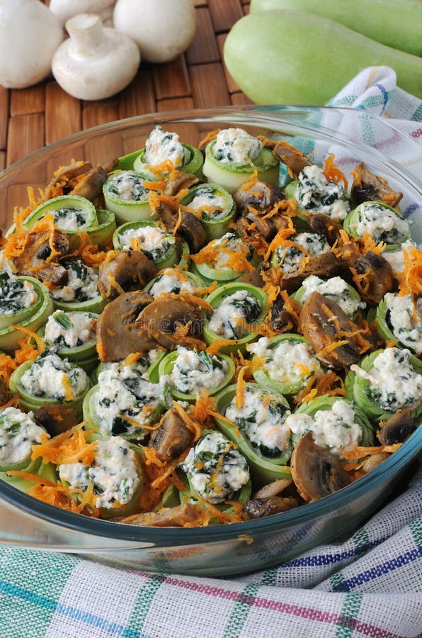 Zucchini Rolls Stuffed with Ricotta and Spinach and Mushrooms Stock