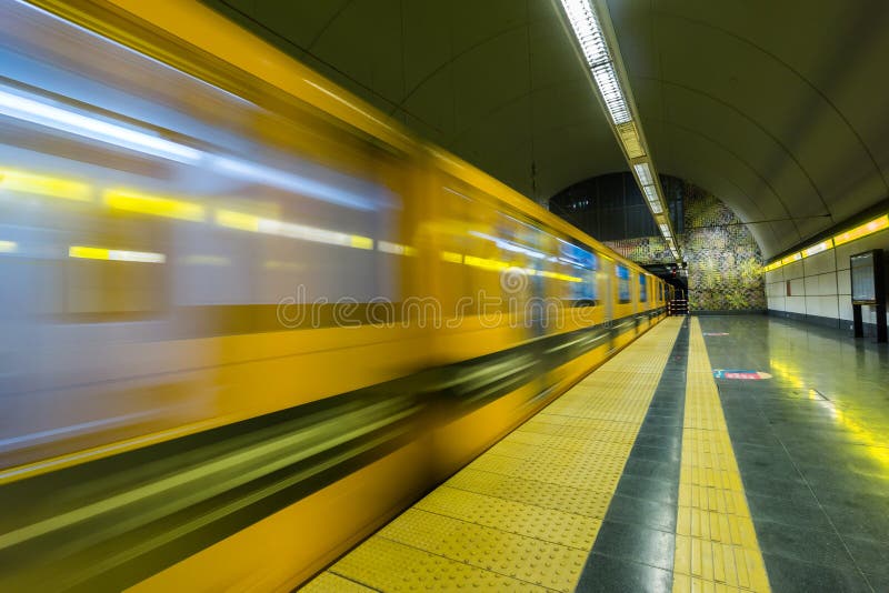 Train leaving subway station, Buenos Aires subway. Train leaving subway station, Buenos Aires subway